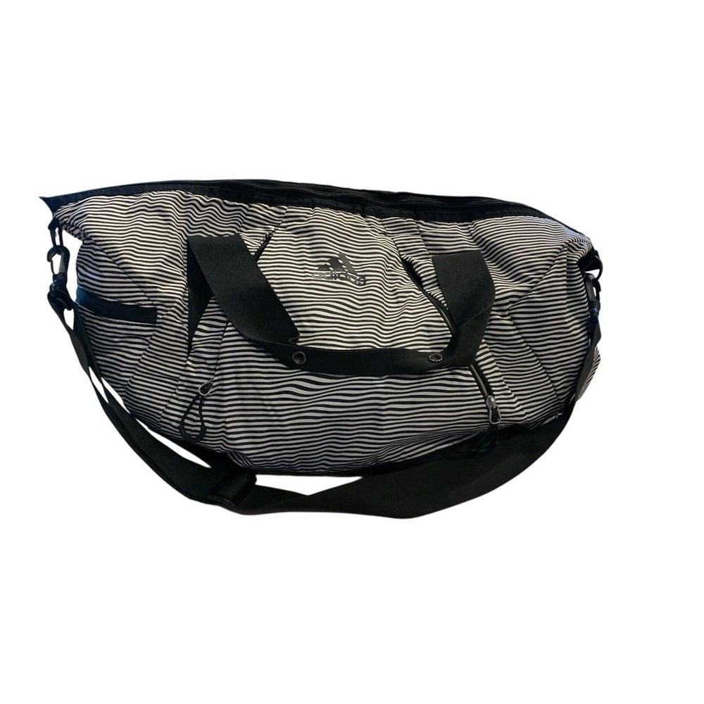 Adidas Studio II Duffel Bag Black White Striped Gym Yoga Travel Tablet Pocket